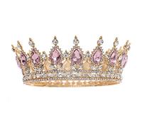 FORSEVEN Königin Krone Strass Hochzeit Kronen und Diademe für Frauen Kostüm Party Haarschmuck Prinzessin Geburtstag Krone Kristall Brautkrone, Goldfarben/Pink, 4.8x2.1 Inch (Pack of 1)