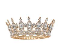 FORSEVEN Königin Krone Strass Hochzeit Kronen und Diademe für Frauen Kostüm Party Haarschmuck Prinzessin Geburtstag Krone Kristall Brautkrone, Gold / Weiß, 4.8x2.1 Inch (Pack of 1)