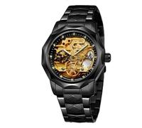 Forsining 199A Luxus Design Skelett Transparent Golden Edelstahl Herren Automatische Mechanische Männliche Uhr Begrenzt, Schwarz