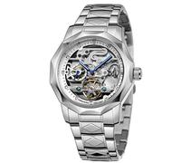 Forsining 199A Luxus Design Skelett Transparent Golden Edelstahl Herren Automatische Mechanische Männliche Uhr Begrenzt, Silber