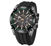 FORSINING Analoge Quarz Herrenuhr Casual Chronograph Sport Armbanduhr Datum Kalender Mode Business Uhren für Herren Silikonarmband, Schwarz