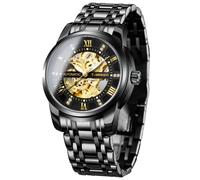 FORSINING Automatikuhr Edelstahl Leuchtende Herren Business Mechanische Armbanduhr, Schwarz