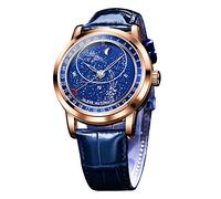 FORSINING Automatikuhr für Herren, mit leuchtendem Stern, Mondmuster und echtem Lederarmband, wasserdicht, lässig, Business, gold, Armband