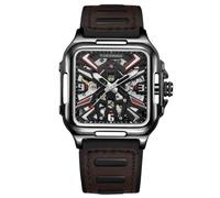 FORSINING Automatische mechanische Armbanduhr für MeMenns wasserdichte Uhren mit Edelstahl-Skelett transparentem Zifferblatt mit Schnitzerei, Schwarz