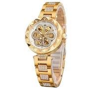 FORSINING Automatische mechanische Damenuhren, Skelett-Steampunk-Uhr mit Diamant und Schnitzerei, Blumenhandwerk, kalte Uhr für Frauen, minimalistisches Retro-Design, mechanische Skelett-Armbanduhr