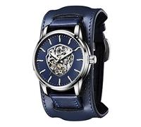 FORSINING Automatische mechanische Herren-Armbanduhr, silberfarben, goldfarbenes Schild, Herren-Skelett-Armbanduhr mit Lederband, luxuriöses großes Zifferblatt, wasserdicht, silber
