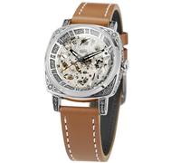FORSINING Automatische Vintage-Armbanduhr für Damen, wasserdicht, selbstaufziehend, mit Echtlederband, silberfarben