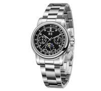 FORSINING Damen-Automatikuhr, selbstaufziehend, Kalender, Retro, Multi-Zifferblatt, Mondphasen-Armbanduhr mit Edelstahlarmband, Schwarz , Armband