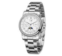 FORSINING Damen-Automatikuhr, selbstaufziehend, Kalender, Retro, Multi-Zifferblatt, Mondphasen-Armbanduhr mit Edelstahlarmband, weiß, Armband