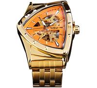 FORSINING Dreieck Skelett Herren Automatik Mechanische Uhr - Luxus Gold Schwarz Edelstahl Wasserdicht Leuchtende Sport Armbanduhr Modern