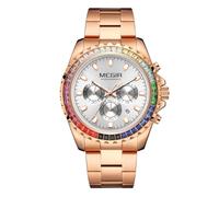 FORSINING Herren Analog Quarzuhr Luxus Farbe Diamant Zifferblatt Chronograph Casual Armbanduhr Edelstahl Business Kleid Wasserdicht, rose Gold, Armband