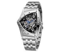 FORSINING Herren-Armbanduhr, 30 m, wasserdicht, Skelett, hohl, automatisch, schillernd, Retro, Dreieck, Armbanduhr, silberfarben / schwarz, Retro, Dreieck, Skelett