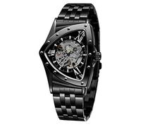 FORSINING Herren-Armbanduhr, 30 m, wasserdicht, Skelett, hohl, automatisch, schillernd, Retro, Dreieck, Armbanduhr, Schwarz , Armband