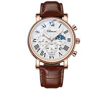 FORSINING Herren-Armbanduhr, analog, Quarz, Chronograph, Mondphase, Leder, modisch, Business-Armbanduhr, wasserdicht, leuchtend, gold, Riemen