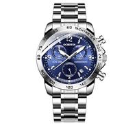 FORSINING Herren-Armbanduhr, analog, Quarz, Chronograph, Sport, Edelstahl, wasserdicht, leger, Business-Uhren, Datumsanzeige, blau, Armband