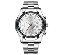 FORSINING Herren-Armbanduhr, analog, Quarz, mit Edelstahl-Armband, modisch, wasserdicht, leuchtendes Datum, Sport, Chronograph, silber, Armband