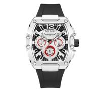 FORSINING Herren-Armbanduhr, analog, Quarz, modisch, Armband aus Silikon, Fass, Zifferblatt, lässig, Chronograph Sport, leuchtende Uhr, Kalender, Datum, Silberfarben / Schwarz., Gurt