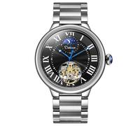 FORSINING Herren-Armbanduhr, automatisch, Handaufzug, Tourbillon, Mondphase, mechanische Armbanduhr, modisch, Business, wasserdicht, leuchtend, Schwarz