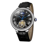 FORSINING Herren-Armbanduhr, automatisch, Handaufzug, Tourbillon, Mondphase, mechanische Armbanduhr, modisch, Business, wasserdicht, leuchtend, schwarz 2, Armband