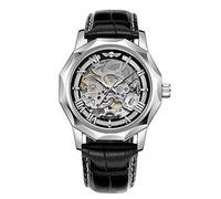 FORSINING Herren-Armbanduhr, automatisch, mechanisch, Dodekagon, Skelett, römische Ziffern, echtes Lederband, Tourbillon-Armbanduhr, Silber, schwarz, Klassisch