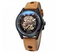 FORSINING Herren-Armbanduhr, klassische Skelett-Luxus-Mechanik-Armbanduhr, Leder, automatische Handaufzug, Mode, Business, Schwarz