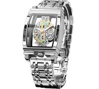 FORSINING Herren-Armbanduhr, luxuriös, hohl, Skelett, Retro, wunderschönes Getriebe-Design, rechteckig, Tonneau, großes Zifferblatt, Ledergürtel und Edelstahlband, Quarz-Armbanduhr, keine mechanischen