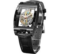 FORSINING Herren-Armbanduhr, luxuriös, hohl, Skelett, Retro, wunderschönes Getriebe-Design, rechteckig, Tonneau, großes Zifferblatt, Ledergürtel und Edelstahlband, Quarz-Armbanduhr, keine mechanischen
