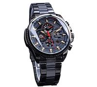 FORSINING Herren-Armbanduhr, luxuriös, militärisch, automatisch, mechanisch, Kalender, Edelstahl, Leuchtzeiger, wasserdichte Uhren, Schwarz , Armband