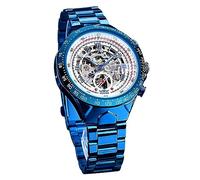 FORSINING Herren-Armbanduhr, mechanisch, automatisch, Edelstahl, Skelett, römische Ziffern, großes Zifferblatt, Militäruhr, leuchtend, weiß