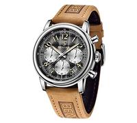 FORSINING Herren-Armbanduhr mit braunem Lederband, analog, Quarz, Datum, Chronograph, minimalistisch, klassisch, Business-Armbanduhr, Schwarz , Armband