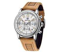 FORSINING Herren-Armbanduhr mit braunem Lederband, analog, Quarz, Datum, Chronograph, minimalistisch, klassisch, Business-Armbanduhr, silber, Armband