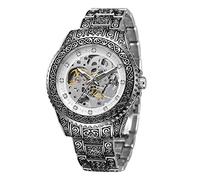 Forsining Herren-Armbanduhr mit Skelett-Gravur, Luxus-Diamant, großes Zifferblatt, automatisch, mechanische Armbanduhr für Herren, wasserdicht, silber