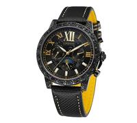 FORSINING Herren-Armbanduhr, Mondphase, luxuriös, Markentag, Kalender, Automatik, Vintage-Stil, Lederarmband, Schwarz , Klassisch