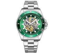 FORSINING Herren Armbanduhr Quarz Analog Armbanduhr 22mm Edelstahl Armband Skelett Großes Zifferblatt Mode Business Kleid Leuchtend Wasserdicht, grün