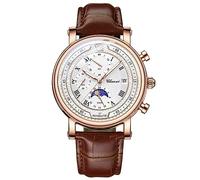 FORSINING Herren-Armbanduhr, Quarz, analog, Business-Armbanduhr, Leder, Mondphasen-Design, lässig, wasserdicht, Chronograph, rose gold, Klassisch