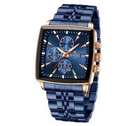 FORSINING Herren-Armbanduhr, Quarz, analog, Sport, wasserdicht, Multifunktions-Chronograph, Edelstahl, Blau