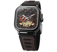 FORSINING Herren-Armbanduhr, selbstaufziehendes Uhrwerk, Skelett, wasserdicht, quadratisch, mit Silikonarmband
