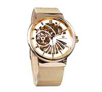 FORSINING Herren-Armbanduhr, Skelett-Zifferblatt, luxuriös, mechanische Uhren, Sport-Armbanduhr, Herren-Automatikuhr, Mesh-Edelstahl, Goldweiß