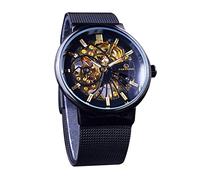 FORSINING Herren-Armbanduhr, Skelett-Zifferblatt, luxuriös, mechanische Uhren, Sport-Armbanduhr, Herren-Automatikuhr, Mesh-Edelstahl, Schwarz