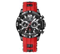 FORSINING Herren-Armbanduhr, sportlich, Chronograph, Silikonband, Militär, Quarz, wasserdicht, Datumsanzeige, Analog-Anzeige, rot, Gurt