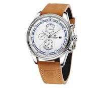 FORSINING Herren Automatik Tourbillon Wasserdicht Kalender mit braunem Lederband Armbanduhr, Weiß und Braun, Casual