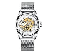 FORSINING Herren Automatik Uhren Mechanisches Skelett Wasserdicht Römische Ziffern Armbanduhr Luxus Zifferblatt für Männer Leuchtend wasserdicht, Silber, Armband