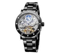 FORSINING Herren Automatik Wasserdicht Retro Tourbillon Steampunk Uhr Mode Mondphase Armbanduhr mit Edelstahl Armband Schwarz
