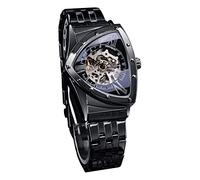 FORSINING Herren-Automatikuhr, dreieckiges Zifferblatt, Skelett, luxuriös, mechanische Uhren, Kleid, Business-Armbanduhr für Herren, Schwarz