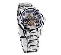 FORSINING Herren-Automatikuhr, mechanisches Skelett-Tourbillon-Uhren, modisch, Business, wasserdicht, luxuriöses Diamant-Zifferblatt, silber, blau, Armband