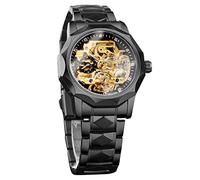 FORSINING Herren-Automatikuhr, mechanisches Skelett-Tourbillon-Uhren, modisch, Business, wasserdicht, luxuriöses Diamant-Zifferblatt, Schwarz , Armband