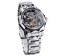 FORSINING Herren-Automatikuhr, mechanisches Skelett-Tourbillon-Uhren, modisch, Business, wasserdicht, luxuriöses Diamant-Zifferblatt, silber, Armband