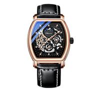 FORSINING Herren-Automatikuhr mit Lederband, rechteckiges Zifferblatt, luxuriös, Skelett, mechanisch, selbstaufziehend, Armbanduhr für Herren und Business, Schwarz , Armband
