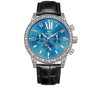 FORSINING Herren-Automatikuhr, Mondphase, modisch, Mondphase, mechanische Armbanduhr, Leder, wasserdicht, Business-Uhren, Luminoius, blau, Armband