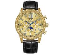 FORSINING Herren-Automatikuhr, Mondphase, modisch, Mondphase, mechanische Armbanduhr, Leder, wasserdicht, Business-Uhren, Luminoius, gold, Klassisch